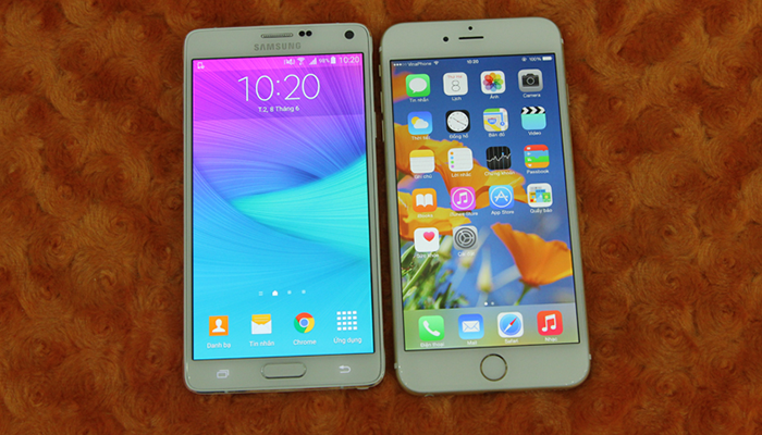So sánh màn hình Note 4 va Phone 6 Plus